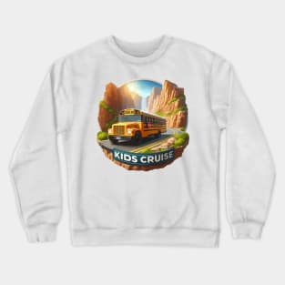 Realistic School Bus On A Rocky Road Kids, kids cruise Crewneck Sweatshirt